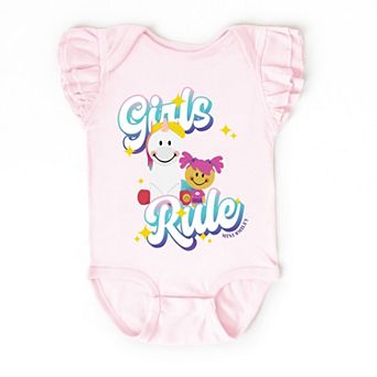 Mini Smiley Girls Rule - Baby Flutter Sleeve Bodysuit