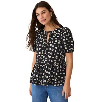 ellos Plus Size Sleeve Peplum Hem Blouse