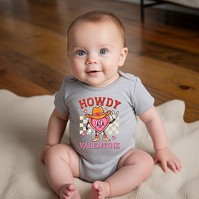 Howdy Valentine Checkered Heart - Baby Short Sleeve Graphic Bodysuit