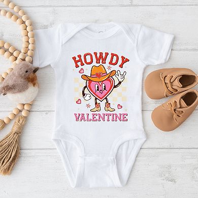 Howdy Valentine Checkered Heart - Baby Short Sleeve Graphic Bodysuit