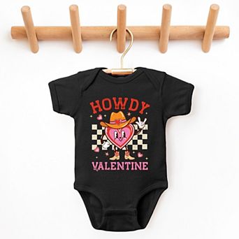Howdy Valentine Checkered Heart - Baby Short Sleeve Graphic Bodysuit