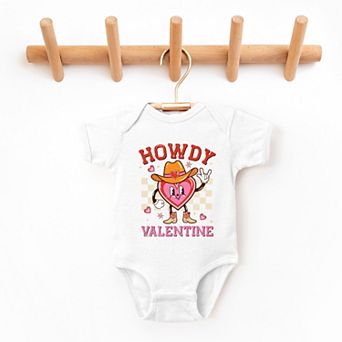 Howdy Valentine Checkered Heart - Baby Short Sleeve Graphic Bodysuit