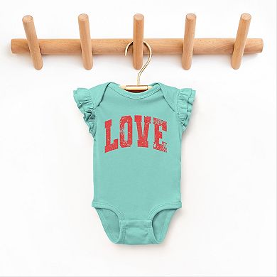 Love Varsity Arched Distressed - Baby Flutter Sleeve Bodysuit