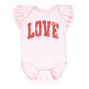 Love Varsity Arched Distressed - Baby Flutter Sleeve Bodysuit