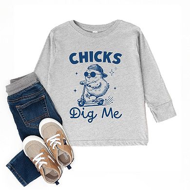 Chicks Dig Me Scooter - Toddler Long Sleeve Graphic Tee