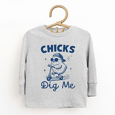 Chicks Dig Me Scooter - Toddler Long Sleeve Graphic Tee