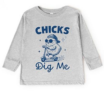 Chicks Dig Me Scooter - Toddler Long Sleeve Graphic Tee