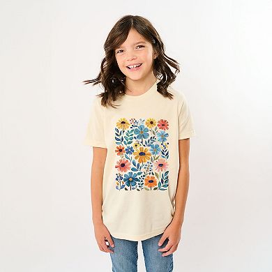 Colorful Daisies and Leaves - Youth Short Sleeve Graphic T-Shirt