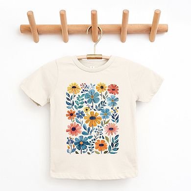Colorful Daisies and Leaves - Youth Short Sleeve Graphic T-Shirt