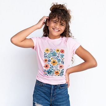 Colorful Daisies and Leaves - Youth Short Sleeve Graphic T-Shirt