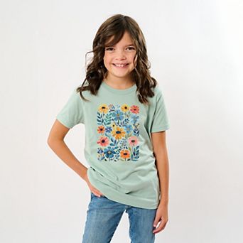 Colorful Daisies and Leaves - Youth Short Sleeve Graphic T-Shirt