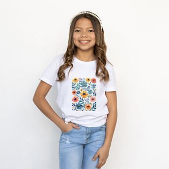Colorful Daisies and Leaves - Youth Short Sleeve Graphic T-Shirt