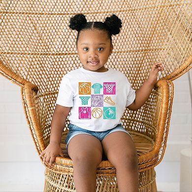 Basketball Checkered Icons - Toddler Short Sleeve Graphic T-Shirt