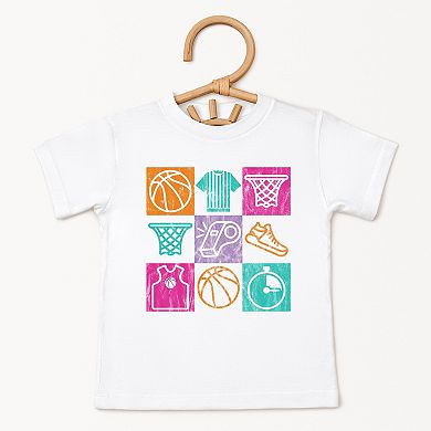 Basketball Checkered Icons - Toddler Short Sleeve Graphic T-Shirt