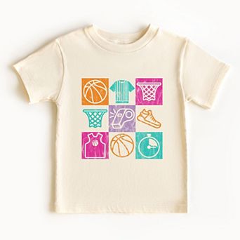 Basketball Checkered Icons - Toddler Short Sleeve Graphic T-Shirt