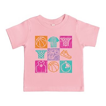 Basketball Checkered Icons - Toddler Short Sleeve Graphic T-Shirt