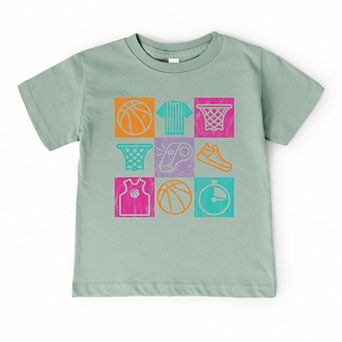 Basketball Checkered Icons - Toddler Short Sleeve Graphic T-Shirt