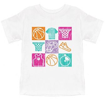 Basketball Checkered Icons - Toddler Short Sleeve Graphic T-Shirt