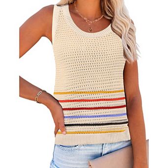 Zeagoo Women's Summer Crochet Sleeveless Hollow Out Knit Tank Tops Casual Loose Cami Tops