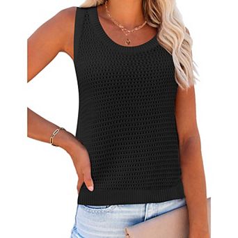 Zeagoo Women's Summer Crochet Sleeveless Hollow Out Knit Tank Tops Casual Loose Cami Tops