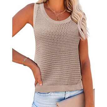 Zeagoo Women's Summer Crochet Sleeveless Hollow Out Knit Tank Tops Casual Loose Cami Tops