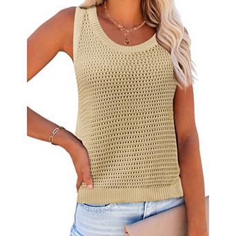 Zeagoo Women's Summer Crochet Sleeveless Hollow Out Knit Tank Tops Casual Loose Cami Tops