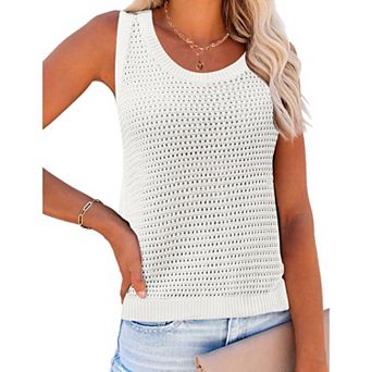 Zeagoo Women's Summer Crochet Sleeveless Hollow Out Knit Tank Tops Casual Loose Cami Tops