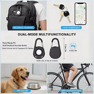 ZUQIETA IPX8 Waterproof AirTag Keychain with Carabiner - Secure Lock Thick PC Holder for 1st & 2nd G