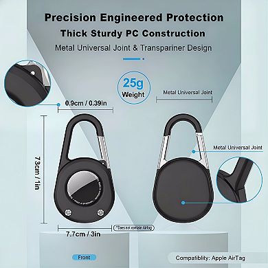 ZUQIETA IPX8 Waterproof AirTag Keychain with Carabiner - Secure Lock Thick PC Holder for 1st & 2nd G