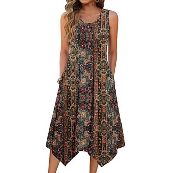 Zeagoo Women s Sleeveless Midi Tank Dress A Line Loose Vacation Dress with Pockets