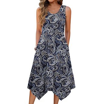 Zeagoo Women s Sleeveless Midi Tank Dress A Line Loose Vacation Dress with Pockets