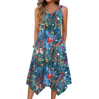 Zeagoo Women s Sleeveless Midi Tank Dress A Line Loose Vacation Dress with Pockets