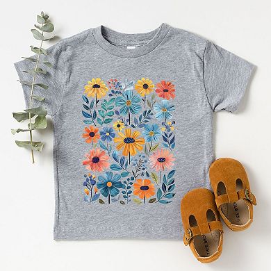 Colorful Daisies and Leaves - Toddler Short Sleeve Graphic T-Shirt