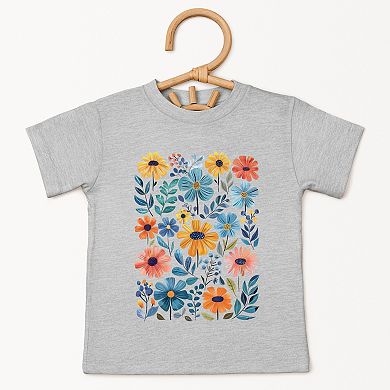 Colorful Daisies and Leaves - Toddler Short Sleeve Graphic T-Shirt