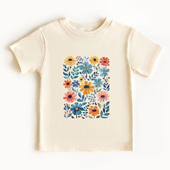 Colorful Daisies and Leaves - Toddler Short Sleeve Graphic T-Shirt