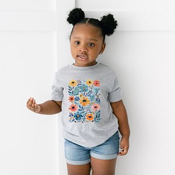 Colorful Daisies and Leaves - Toddler Short Sleeve Graphic T-Shirt