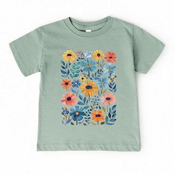 Colorful Daisies and Leaves - Toddler Short Sleeve Graphic T-Shirt