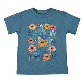 Colorful Daisies and Leaves - Toddler Short Sleeve Graphic T-Shirt