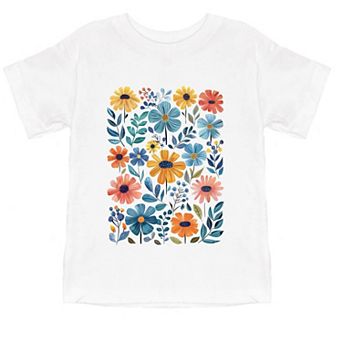 Colorful Daisies and Leaves - Toddler Short Sleeve Graphic T-Shirt
