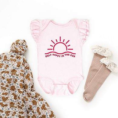 Only Happy In The Sun Puff Print - Baby Flutter Sleeve Bodysuit