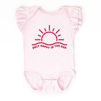 Only Happy In The Sun Puff Print - Baby Flutter Sleeve Bodysuit