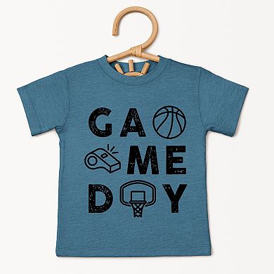 Basketball Game Day Block Distressed - Toddler Short Sleeve Graphic T-Shirt