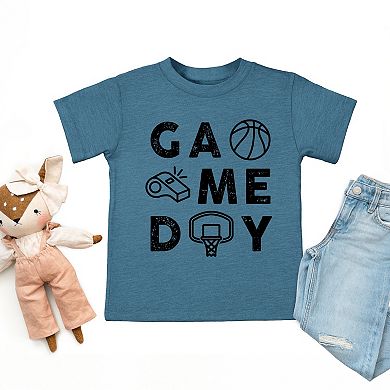 Basketball Game Day Block Distressed - Toddler Short Sleeve Graphic T-Shirt