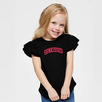 Sunkissed Varsity Arched Puff Print - Flutter Sleeve Graphic T-Shirt
