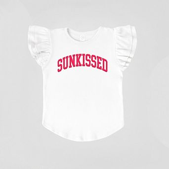 Sunkissed Varsity Arched Puff Print - Flutter Sleeve Graphic T-Shirt