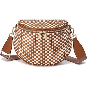 ZUQIETA Woven Checkered PU Leather Fanny Pack for Women - Crossbody Bag
