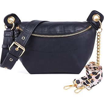 ZUQIETA Women's Fanny Pack with 2 Adjustable Straps - Crossbody Belt Bag & Chest Purse, Black