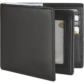 ZUQIETA Men's Genuine Leather RFID-Blocking Bifold Wallet - Slim Front Pocket with 10 Card Slots