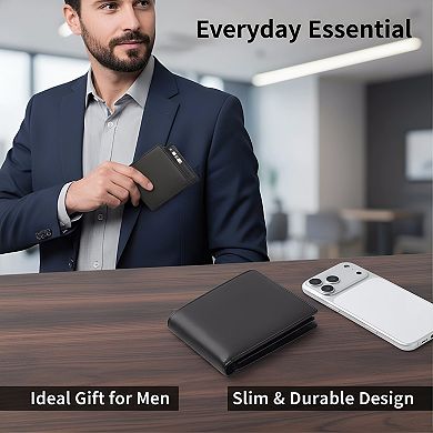 ZUQIETA Men's Genuine Leather RFID-Blocking Bifold Wallet - Slim Front Pocket with 10 Card Slots