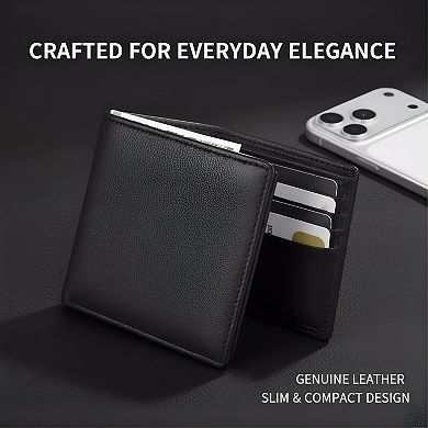 ZUQIETA Men's Genuine Leather RFID-Blocking Bifold Wallet - Slim Front Pocket with 10 Card Slots